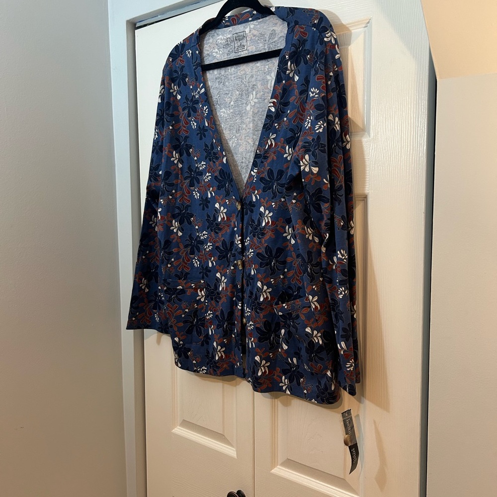Hastings & Smith Blue Floral Button Front Cardigan Jacket Size 2X - Picture 2 of 8